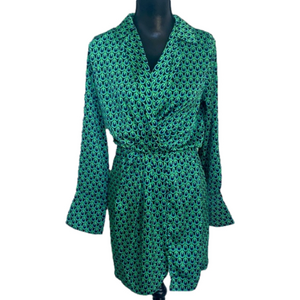 Nasty Gal Collection Retro Print Geo Green Collared Mini Shirt Dress Small